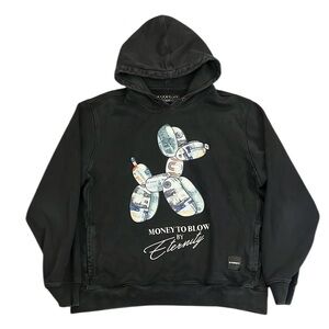 Eternity Money to Blow Dog Balloon Hoodie Sweatshirt Black Thick 100% Cotton 2XL